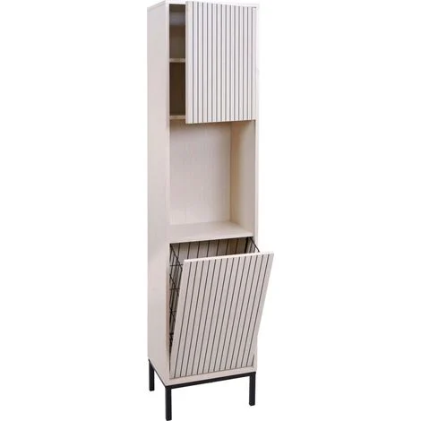 Mobile da bagno con cesto portabiancheria integrato 2 ante con chiusura ammortizzata 174x39x30 cm MDF melaminico effetto legno beige 040009217