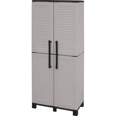 Armadio da Esterno Verviers, Mobile da Giardino 3 Ripiani, 4 Vani Made in Italy, 37x68x169h cm Grigio Chiaro