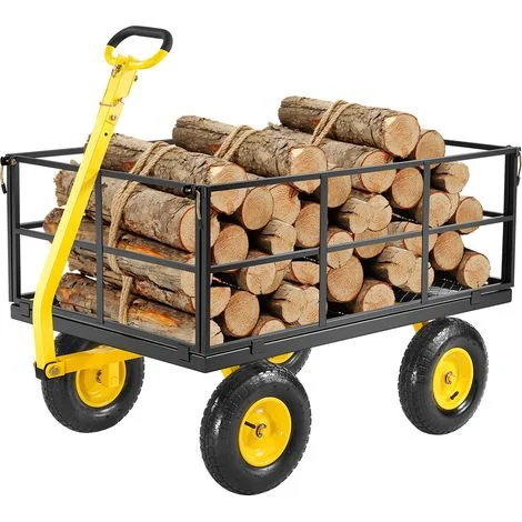 VEVOR Carrello da Giardino in Acciaio 635,03 kg Carrello da Giardino Trainabile per Impieghi Gravosi, Rimorchio da Giardino in Metallo per Esterni con Pneumatici da 330,2 mm Lati Rimovibili in Rete
