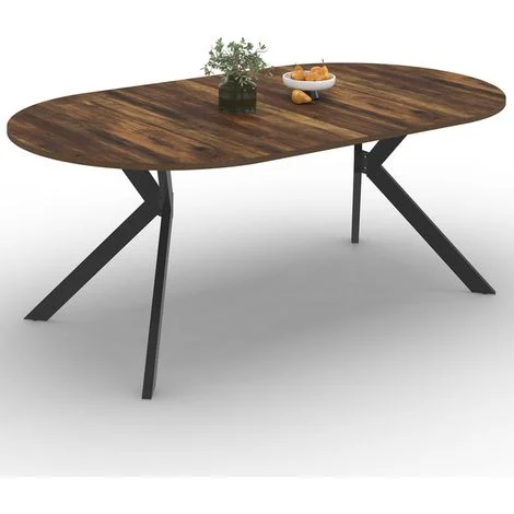 ALIX tavolo da pranzo rotondo allungabile 4-10 persone HAWKINS legno scuro e gamba a ragno nera 110 - 200 cm