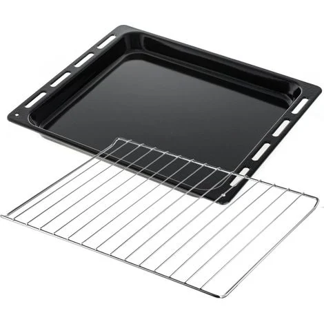 eRicambi® Leccarda Teglia Smaltata Nera + Griglia per Forno - Compatibile con Candy, Hoover, Haier - Dimensioni 445x370x30 mm - Rivestimento Antiaderente