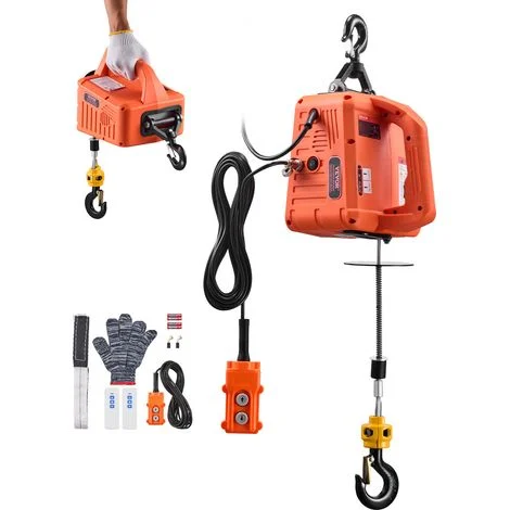 VEVOR Verricello Elettrico di Sollevamento Capacita Carico 700 kg, Paranco Portatile con Argano Elettrico da 1500 W, Altezza di Sollevamento 7,6 m 5 m/min con Telecomando Manuale