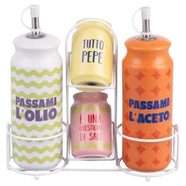 Set olio, aceto, sale e pepe in gres, More Amor
