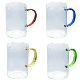 Mug 370 ml manico color in vetro borosilicato
