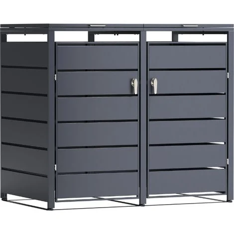 TIMBELA M802-2K Copribidone Spazzatura in Metallo 2 x 240L, Box Metallico per Bidoni Spazzatura con 2 Porte Magnetiche, Antracite RAL7016