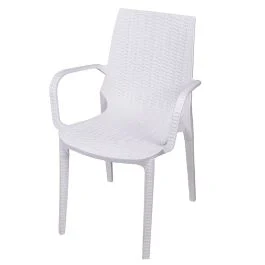 Sedia da giardino con braccioli, effetto rattan, bianco, Paros Esté
