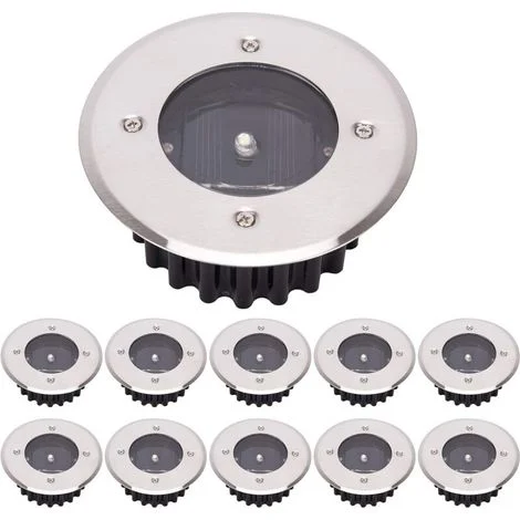 Confezione da 10 luci solari a LED da terra, illuminazione per esterni, lampioni, luci sotterranee, IP65 impermeabili (bianco freddo, rotonde) [classe energetica A+]