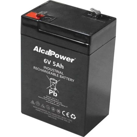 Batteria Ricaricabile 6V 5Ah AGM Ermetica - Ideale per Allarmi, UPS e Giocattoli - Attacco Faston T1