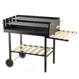 Barbecue 118x56xh.92 cm con ruote e ripiani in legno, nero, BestBQ