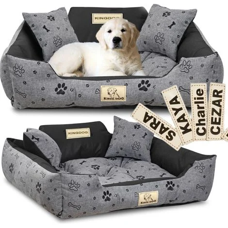 Cuccia per cani Kingdog 75x65 cm personalizzata, impermeabile, a forma di ossa, nera