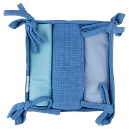 Set 3 strofinacci in cotone con cestino, Shade of Ocean