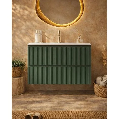 Mobile bagno cannettato 80X46 Pisa verde lavabo resina lucida