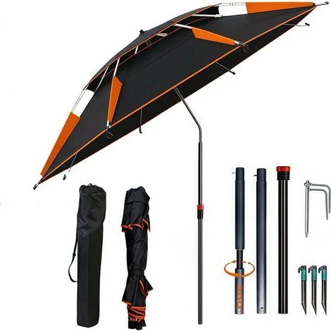 Ombrellone da spiaggia Ø 160 cm con fodero per il fissaggio a terra, girevole a 360°, pieghevole, con borsa per il trasporto, antivento, stabile, protezione solare UV 50, per balcone, giardino, terraz