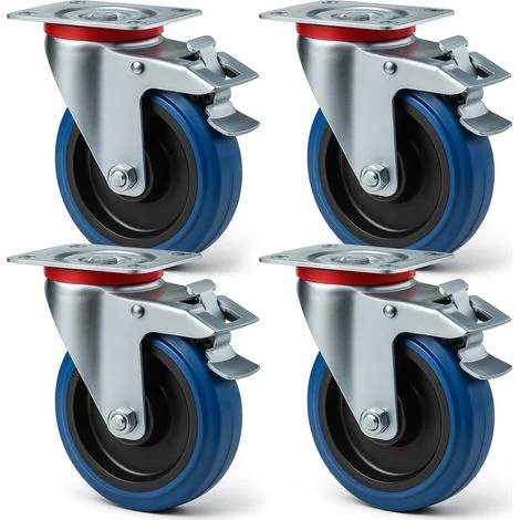 Wiltec Set 4 ruote girevoli con freno, per trasporto, 80mm, plastica e gomma, max 100 kg a rotella