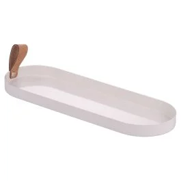 Vassoio ovale in ferro con impugnatura in PU, 35,5x12cm, bianco
