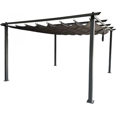 Gazebo pergola da giardino 4x4 mt con struttura in alluminio antracite e telo grigio in poliestere Nerea