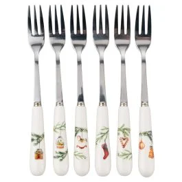 Set 6 forchettine dessert in acciaio inox e ceramica, Rametto