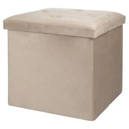 Pouf contenitore multiuso effetto velluto  38x38xh.38 cm, beige, Sibilla