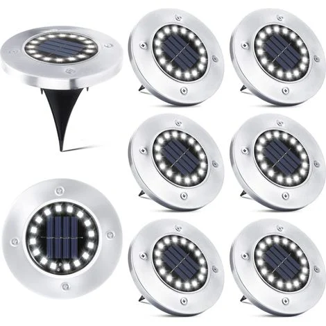 16 luci solari a LED per esterni - 8 pezzi faretti solari impermeabili lampada da terra da giardino per vialetto percorso patio cortile interrato da incasso prato