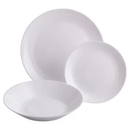 Servizio piatti 18 pezzi, in vetro opalino, 6 posti tavola, Simply White