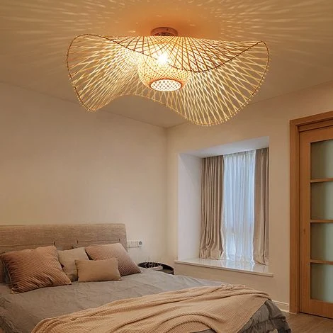 Lampada da soffitto, lampadari retrò, luce naturale in bambù e rattan, lampada da soffitto vintage E27 intrecciata a mano, illuminazione da soffitto per camera da letto, soggiorno, bar, caffetteria, 4