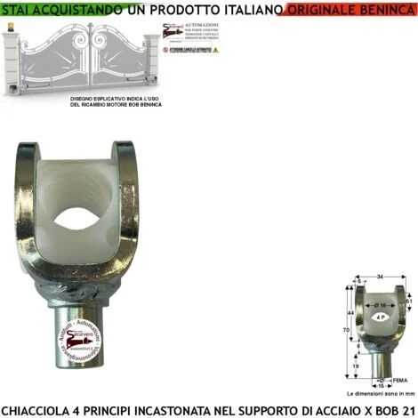 Ricambio del BOB21 Motore Cancello Battente Codice Benincà 9686873 Chiocciola di Traino per Vite Senza Fine a 4 Principi Incastonata Sulla Forcella di Acciaio Zincata Foro da 18 mm con 4 Filetti Perno