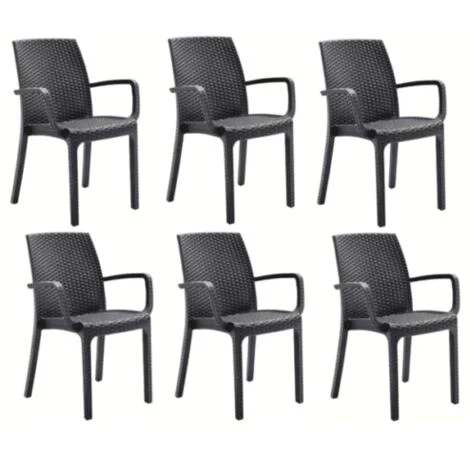 KIT 6 SEDIE SEDIA POLIPROPILENE BAR RISTORANTE INTERNO ESTERNO SIMIL RATTAN ANTRACITE