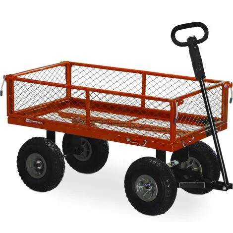 CARRELLO DA GIARDINO CON SPONDE RIMORCHIO A MANO 4 RUOTE PORTA PACCHI MAX 300KG