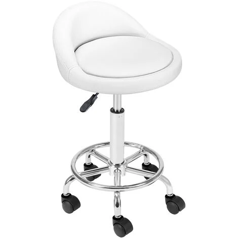 Sgabello con ruote Bianco Seduta imobottita e Schienale Basso, Base Acciaio 360