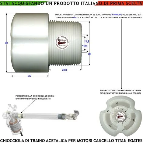 Chiocciola Acetalica Boccola 6 Principi Trainata dalla Vite Senza Fine fa Scorrere Avanti Dietro lo Stelo Apricancello dei Pistoni Titan Ricambio Dei Motori Elettrici Cancello Automatico Gates MPC GR