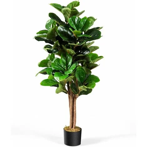 COSTWAY Ficus Lyrata Artificiale da 1,2 Metri, Pianta Finta con Foglie Realistiche in PEVA, Pianta Artificiale da Interno ed Esterno con Vaso in PP, Ideale per Casa e Ufficio