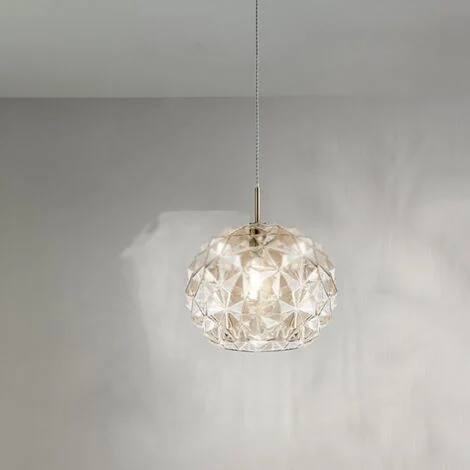 Sospensione Contemporanea Meteora Metallo Oro Vetro Ambra 1 Luce E27