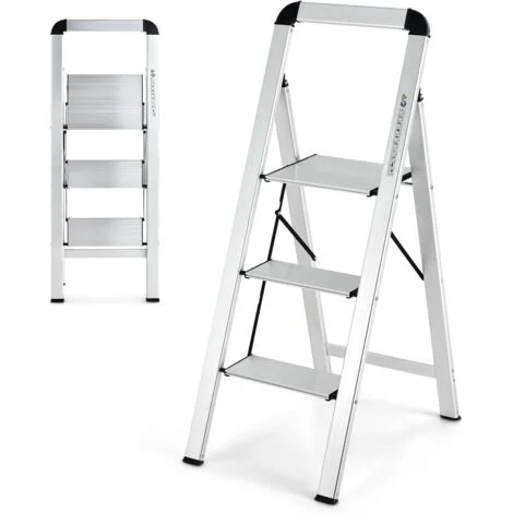 COSTWAY Scala Pieghevole in Alluminio a 3 Gradini, Scaletta Salvaspazio con Corrimano, Ampi Pedali e Piedini Antiscivolo, Telaio in Alluminio Robusto e Leggero, Portata 150kg