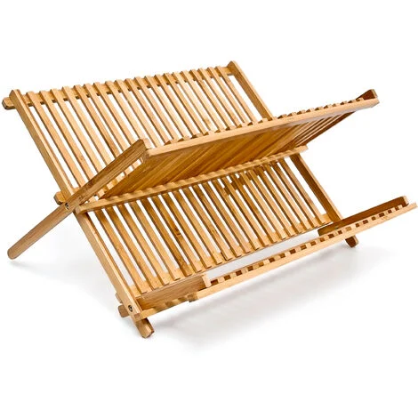 Relaxdays Scolapiatti CROSS HLP 24,5 x 42 x 33 cm gocciolatoio piatti bambù pieghevole scolastoviglie in legno naturale