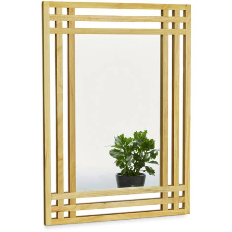 Relaxdays Specchio Bagno, da Parete, in Legno, Grande, Rettangolare, Ingresso, HxBxT: 70 x 50 x 2 cm, Colore Naturale