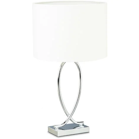 Relaxdays Lampada da tavolo comodino argento paralume tondo struttura ferro HLP: 51x28x28 cm bianco