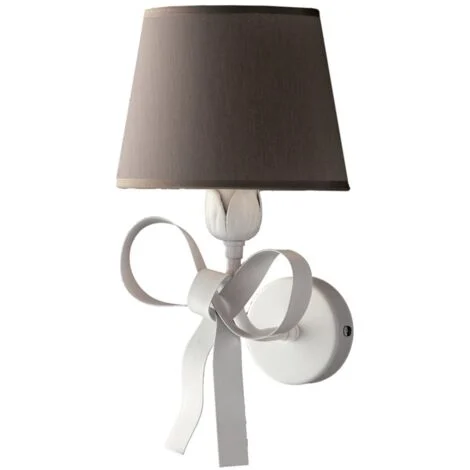 Applique in ferro Bianco shabby una luce paralume Tortora 19x h31 cm