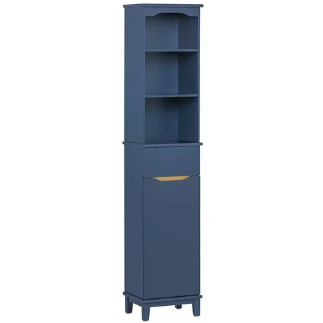 Mobile Alto Da Bagno Mobile Colonna Bagno Salvaspazio Armadio Da Terra Colore Blu 35x30x170 Cm BZR112-B SoBuy