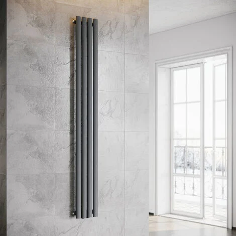 SONNI Design Pannello Radiatore Tubi 1800 x 239 mm Antracite Singolo Strato Radiatore Bagno Collegamento Centrale Tubi Verticali Radiatore