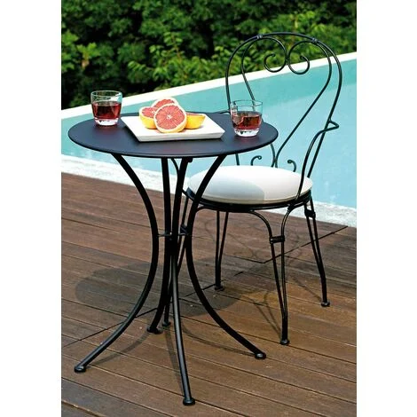 Tavolino Tondo da Giardino Ø60 cm in Ferro Vorghini Stresa Nero