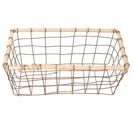 Cestino rettangolare medio 30x20 cm in ferro e legno, La Cucina