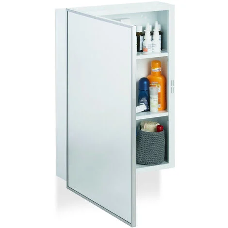 Relaxdays Armadietto a Specchio per il Bagno in Acciaio, Pensile, 3 Ripiani, HxLxP: 56 x 40,5 x 12,5 cm, Bianco