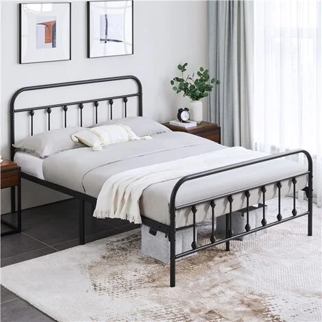 Yaheetech Struttura Letto in Ferro con Spazio Aggiuntivo sotto Il Letto per Camera da Letto Soggiorno Nera Matrimoniale 140 x 200 cm