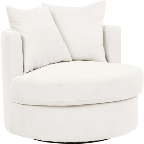 Poltrona moderna Glam con schienale rotondo Base girevole in poliestere con due cuscini Beige chiaro Dalby