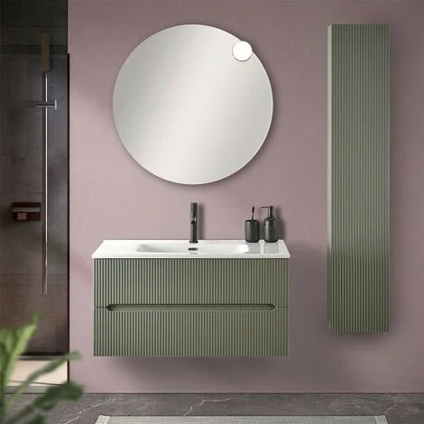Mobile bagno sospeso cannettato 90 cm verde con specchioBali
