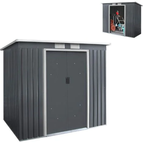 COSTWAY Casette da Giardino in Acciaio 2,8㎡, con Base, Porte Scorrevoli, Maniglie e Sfoghi, Capanno da Esterno per Giardino, Cortile e Fattoria, 213 x 173 x 130 cm