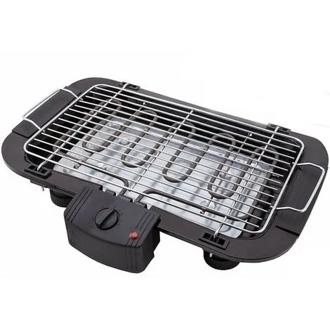 Griglia piastra bistecchiera barbecue elettrico con vassoio raccogli grasso 2000w altezza e temperatura regolabile 39x22cm