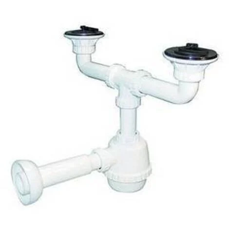 SIFONE SCARICO IN PVC 2 VIE 1"1/4 CON PILETTE PER LAVELLO PORCELLANA CERAMICA