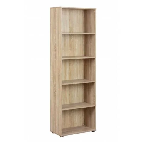 libreria 5 livelli in laminato rifinito rovere, 60x180x30 cm