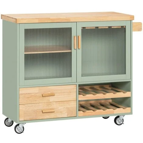 Carrello Cucina Con 2 Ante In Vetro Mobile Cucina Credenza Con Ruote 109x38x92cm Verde FKW114-GR SoBuy
